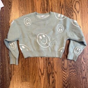 Cropped Le Lis Sage Green Smiley Face Sweater